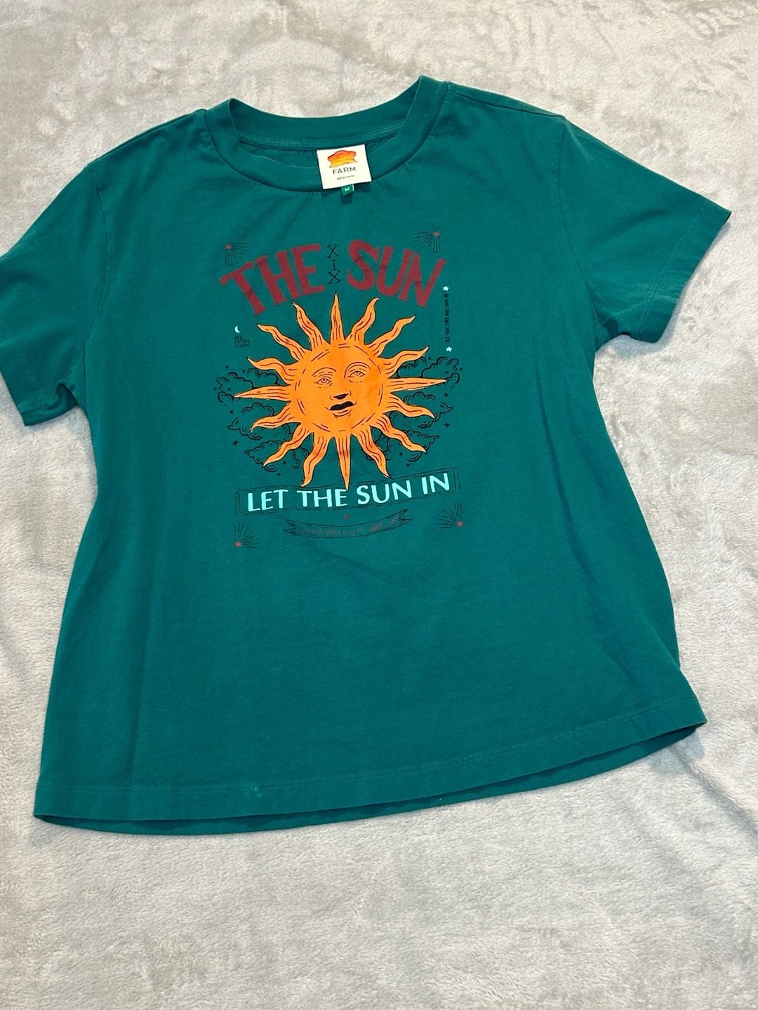 Farm Rio Let The Sun In Graphic T-Shirt Size M Green Cotton 4