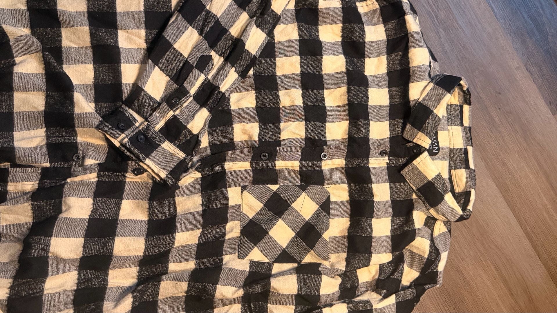 BoohooMAN Buffalo Plaid Flannel Button-Down Shirt Yellow Black 5