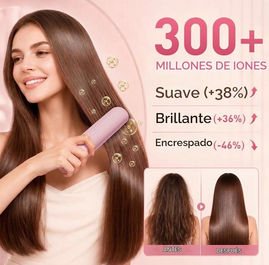 Cordless Ionic Hair Straightener Brush Pink Portable Travel Styling- Go Brush Pro 2