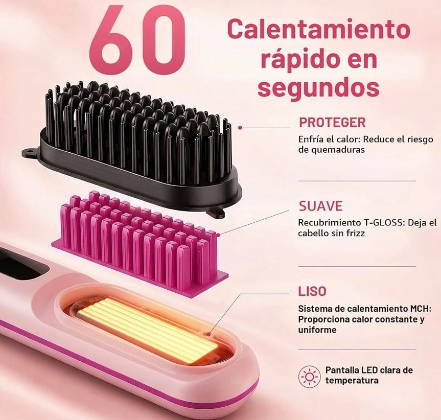 Cordless Ionic Hair Straightener Brush Pink Portable Travel Styling- Go Brush Pro 4