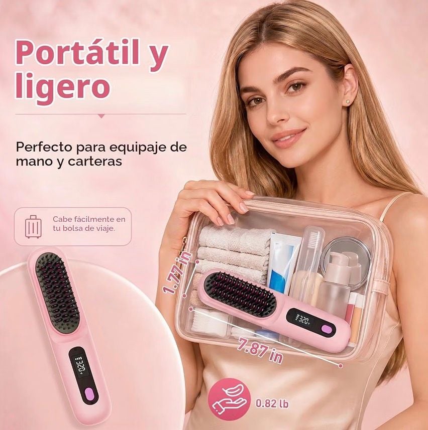 Cordless Ionic Hair Straightener Brush Pink Portable Travel Styling- Go Brush Pro 5