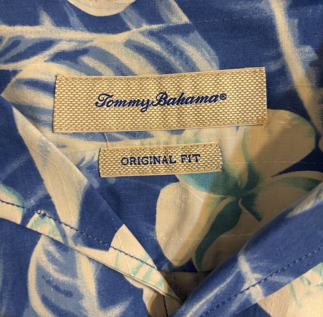 Tommy Bahama Silk Hawaiian Shirt Size L Blue Floral Short Sleeve Camp Shirt 5