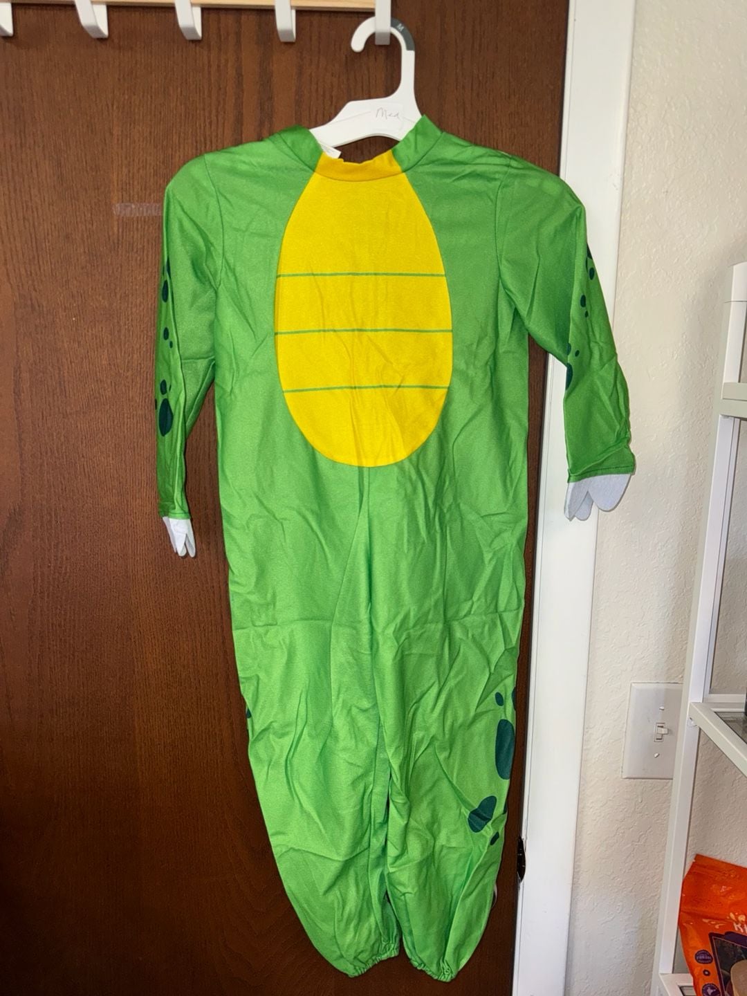 Kids Dinosaur Costume Medium Green T-Rex Jumpsuit Mask Shoe Covers 1