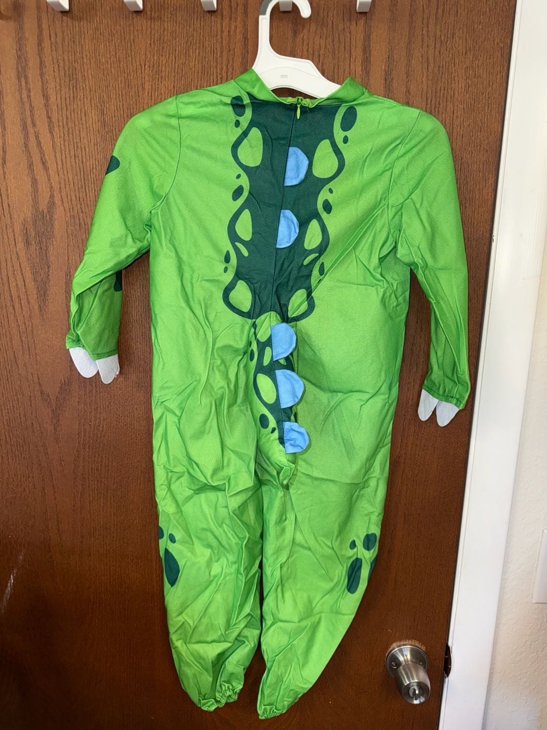 Kids Dinosaur Costume Medium Green T-Rex Jumpsuit Mask Shoe Covers 2