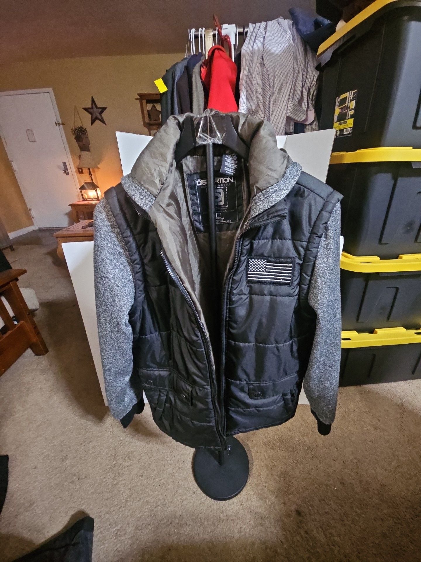 Distortion Jacket Size S Puffer Gray Black Full Zip 2