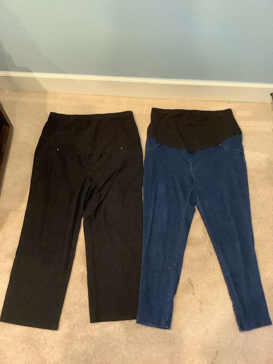 Maternity Pants Set of 2 Black and Blue Denim Leggings 1