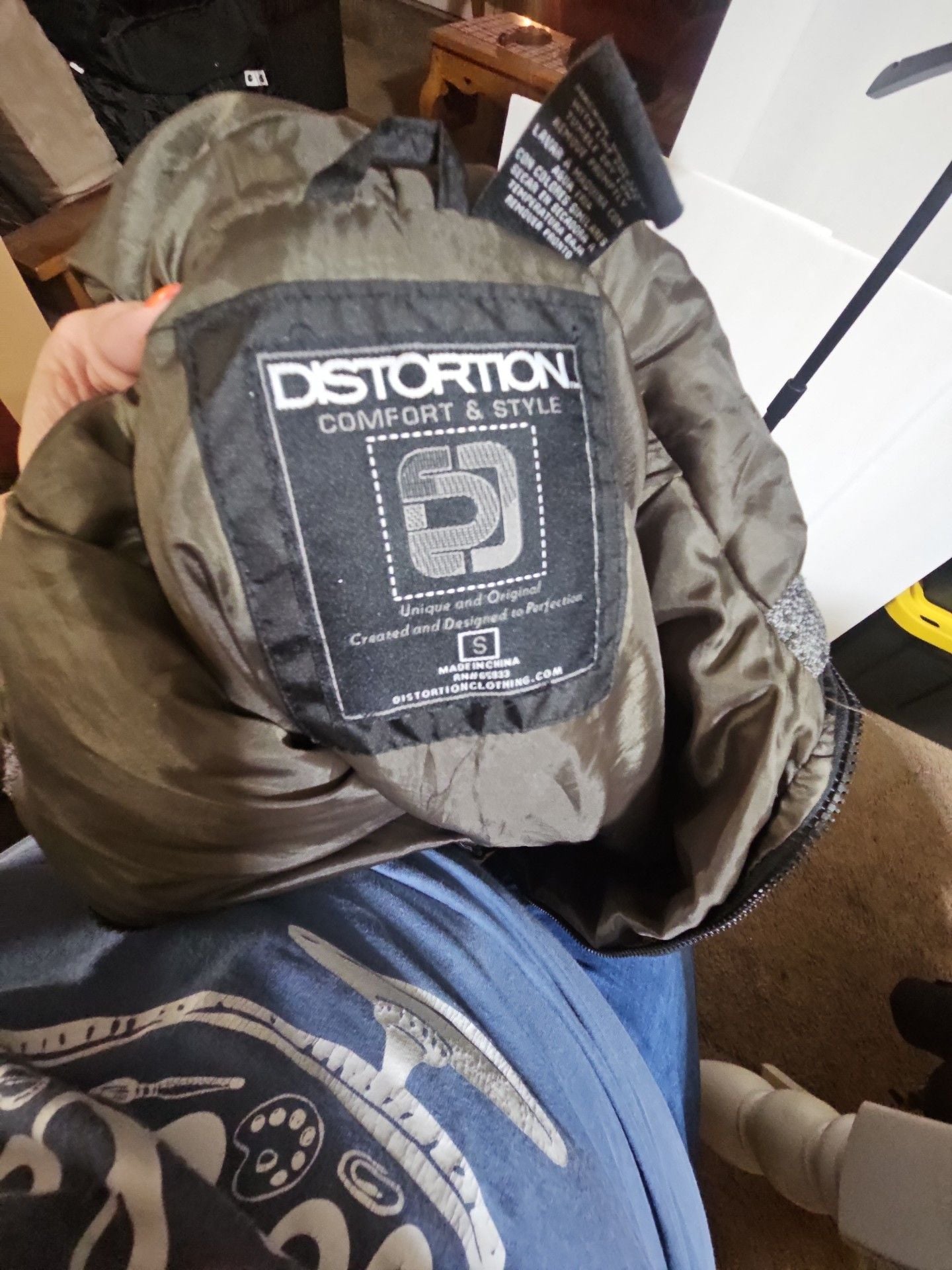 Distortion Jacket Size S Puffer Gray Black Full Zip 5