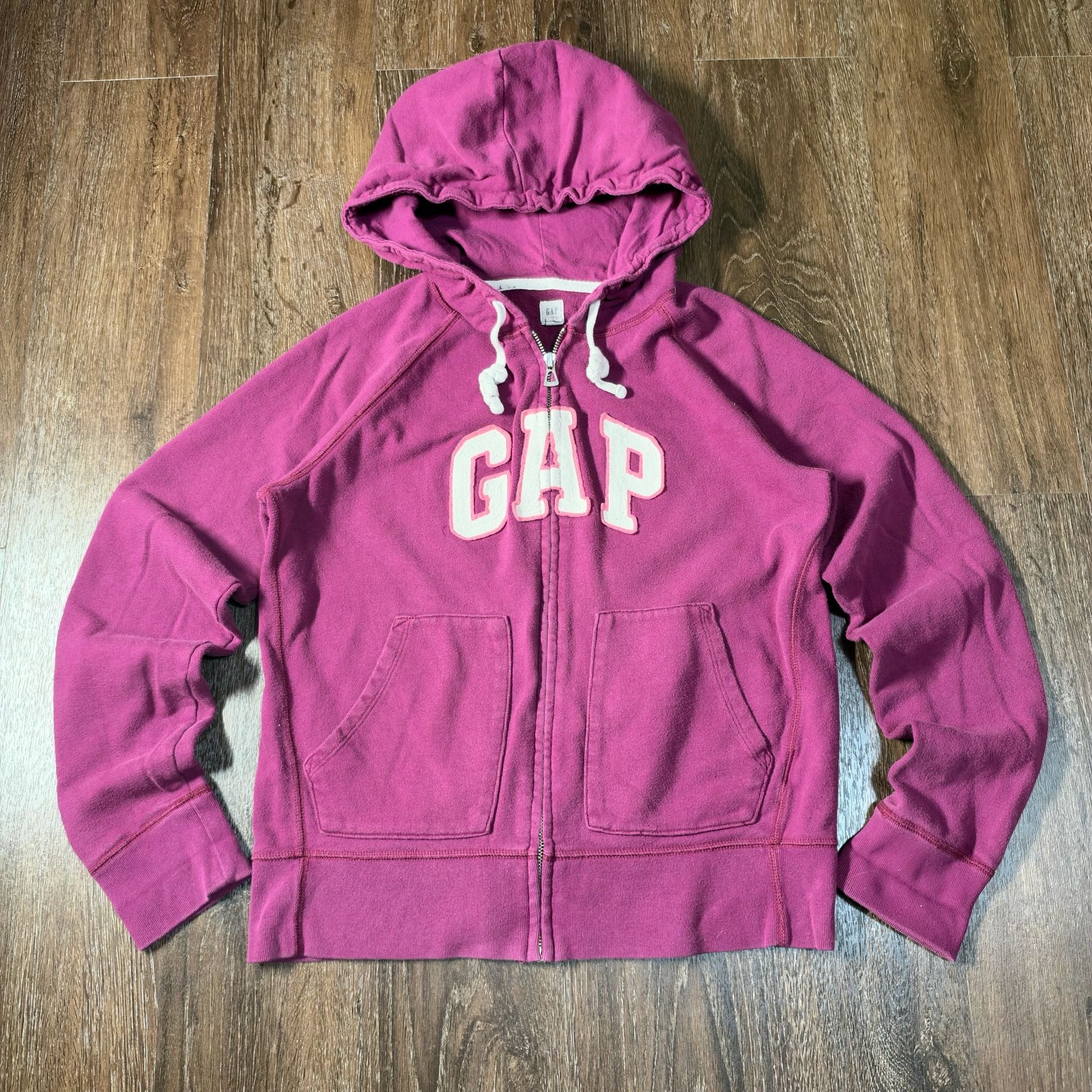 Vintage Gap Arch Logo Full Zip Hoodie Magenta Pink Size M 2