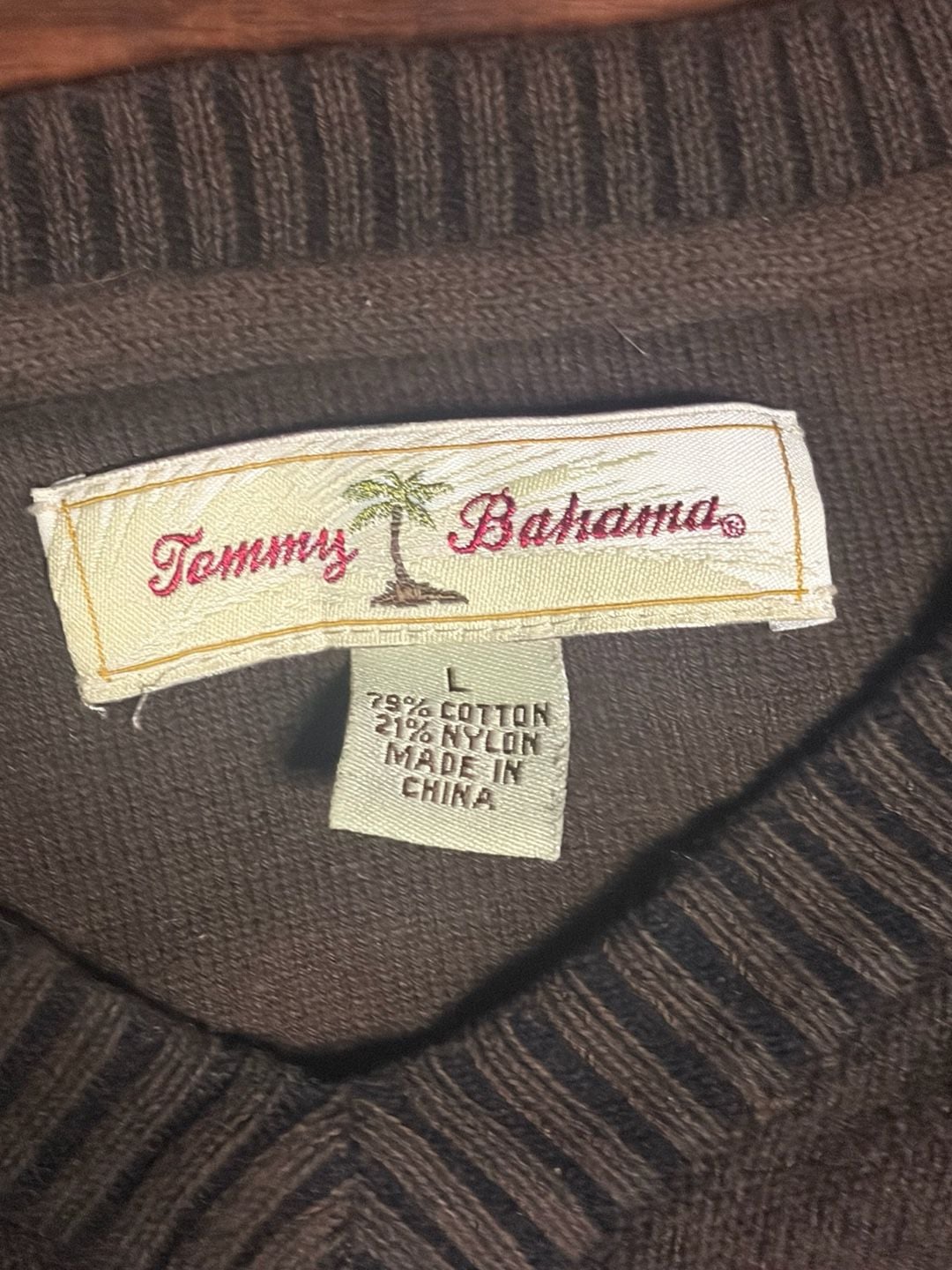 Tommy Bahama V-Neck Sweater Size L Brown Cotton Nylon Pullover 3