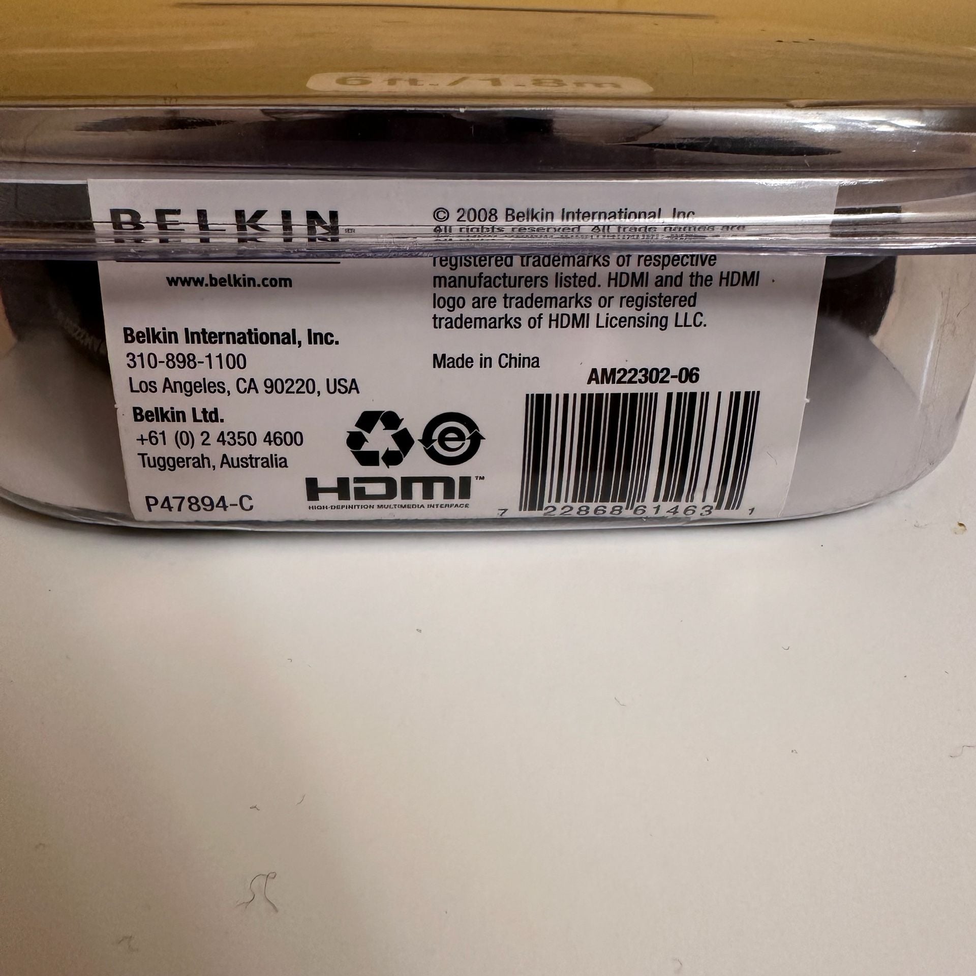 Belkin HDMI Audio Video Cable 6ft Full HDTV 1080p HDMI 1.3 New Sealed 3