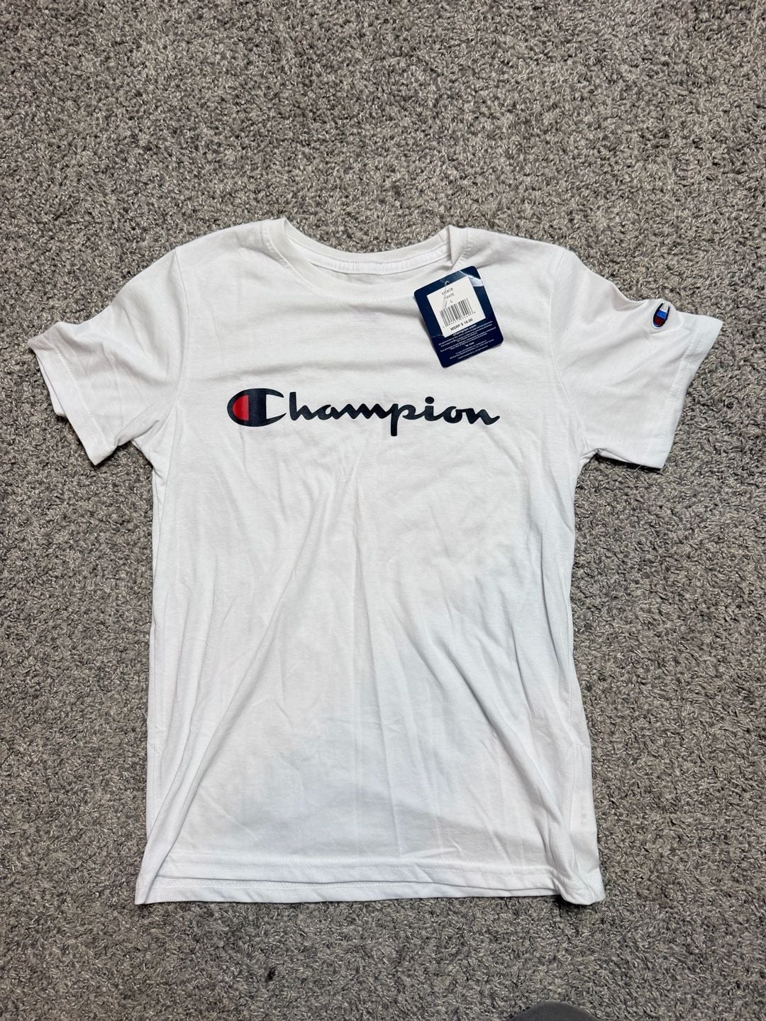 Champion Script Logo T-Shirt Boys L White New With Tags 2