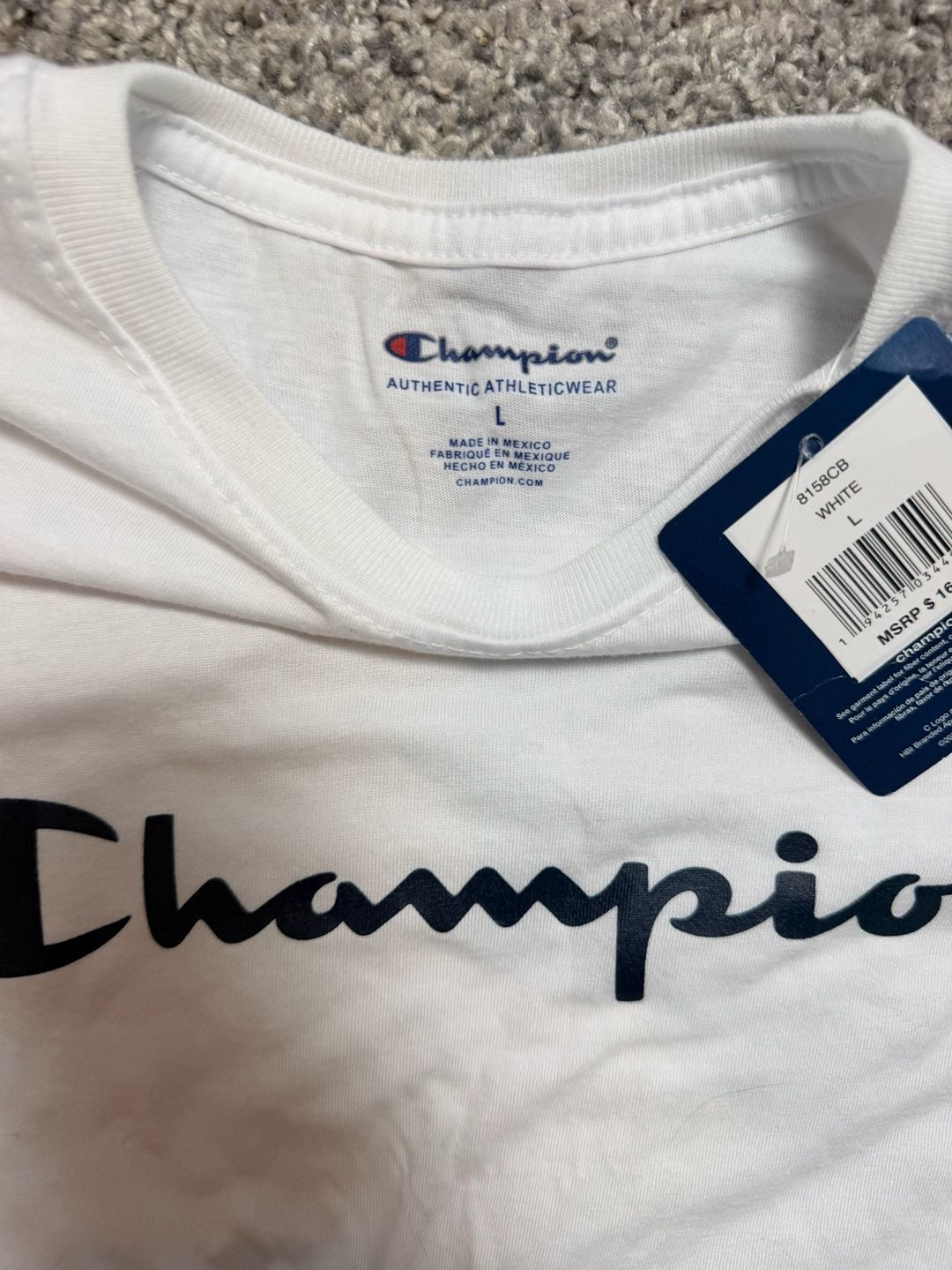Champion Script Logo T-Shirt Boys L White New With Tags 3