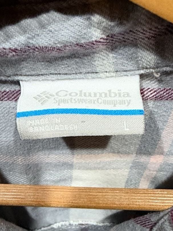 Columbia Sportswear Company Plaid Flannel Shirt Size L Gray Pink Long Sleeve 3