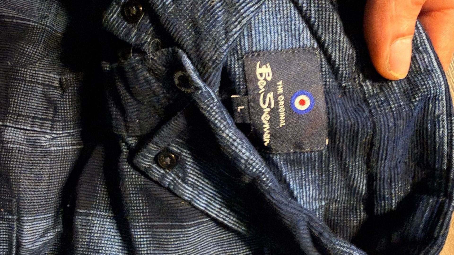 Ben Sherman Plaid Corduroy Long Sleeve Shirt Size L Blue Black 1