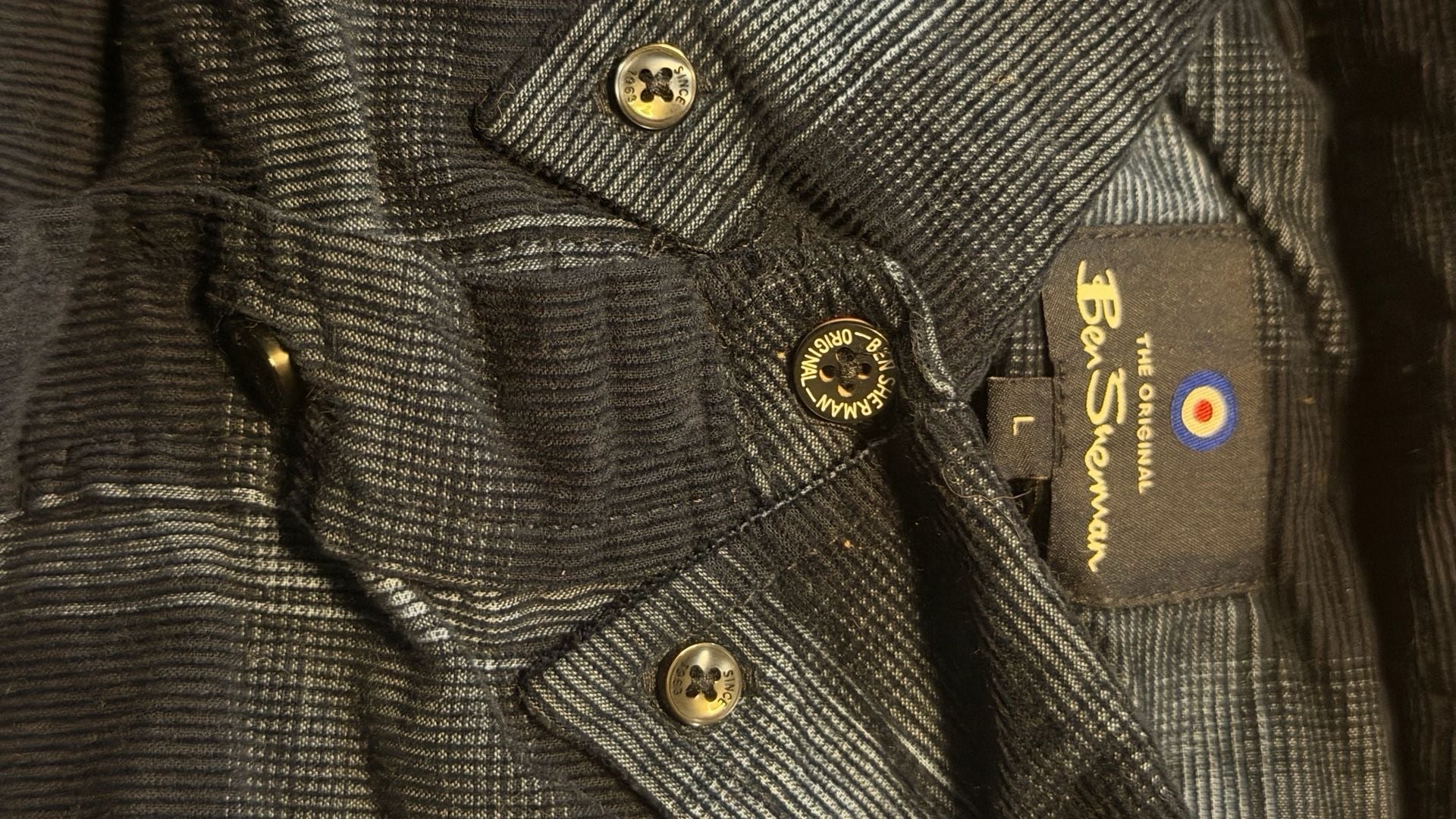 Ben Sherman Plaid Corduroy Long Sleeve Shirt Size L Blue Black 2