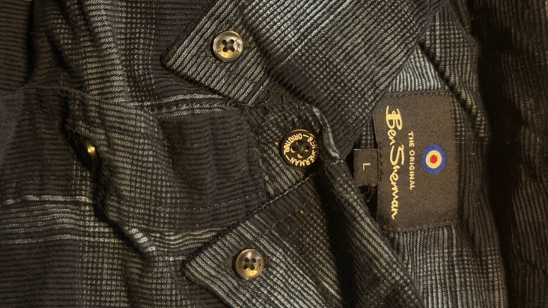 Ben Sherman Plaid Corduroy Long Sleeve Shirt Size L Blue Black 3