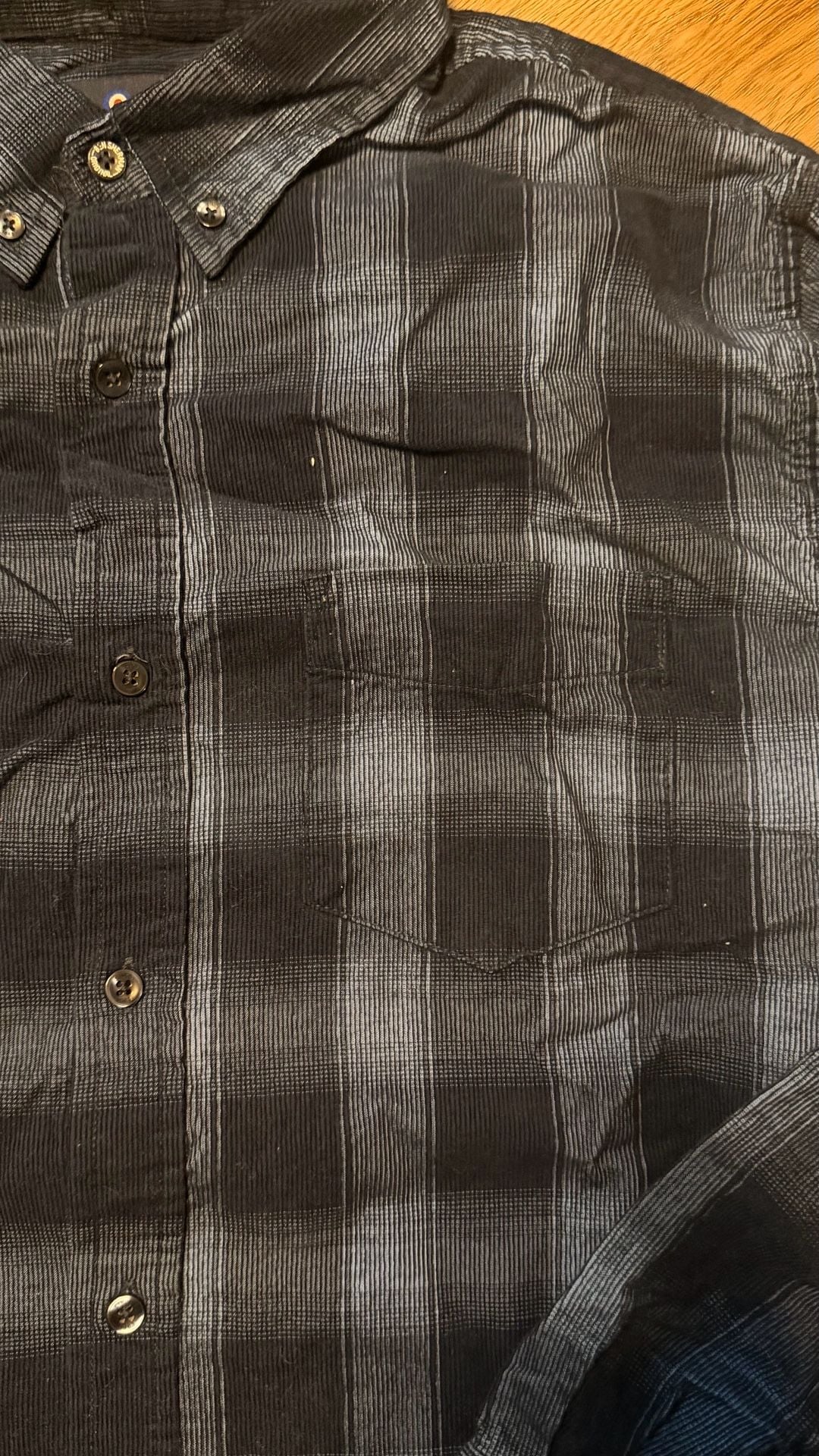 Ben Sherman Plaid Corduroy Long Sleeve Shirt Size L Blue Black 4