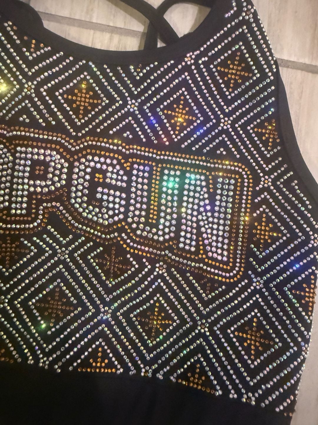 Top Gun Cheer Crop Top YL Black Rhinestone Strappy Back 3