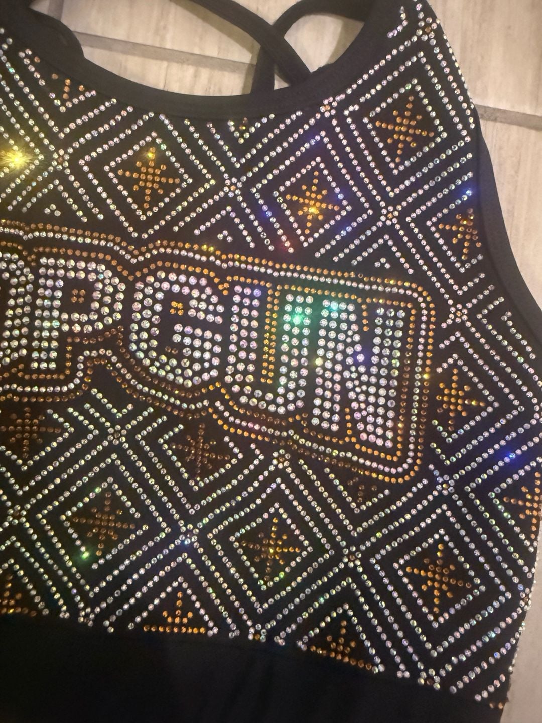 Top Gun Cheer Crop Top YL Black Rhinestone Strappy Back 4