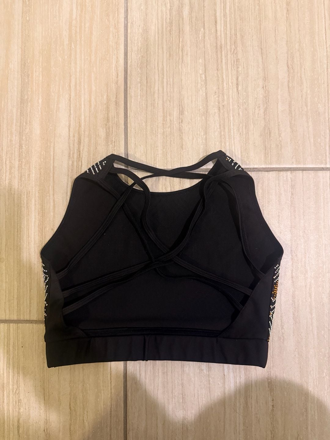 Top Gun Cheer Crop Top YL Black Rhinestone Strappy Back 5