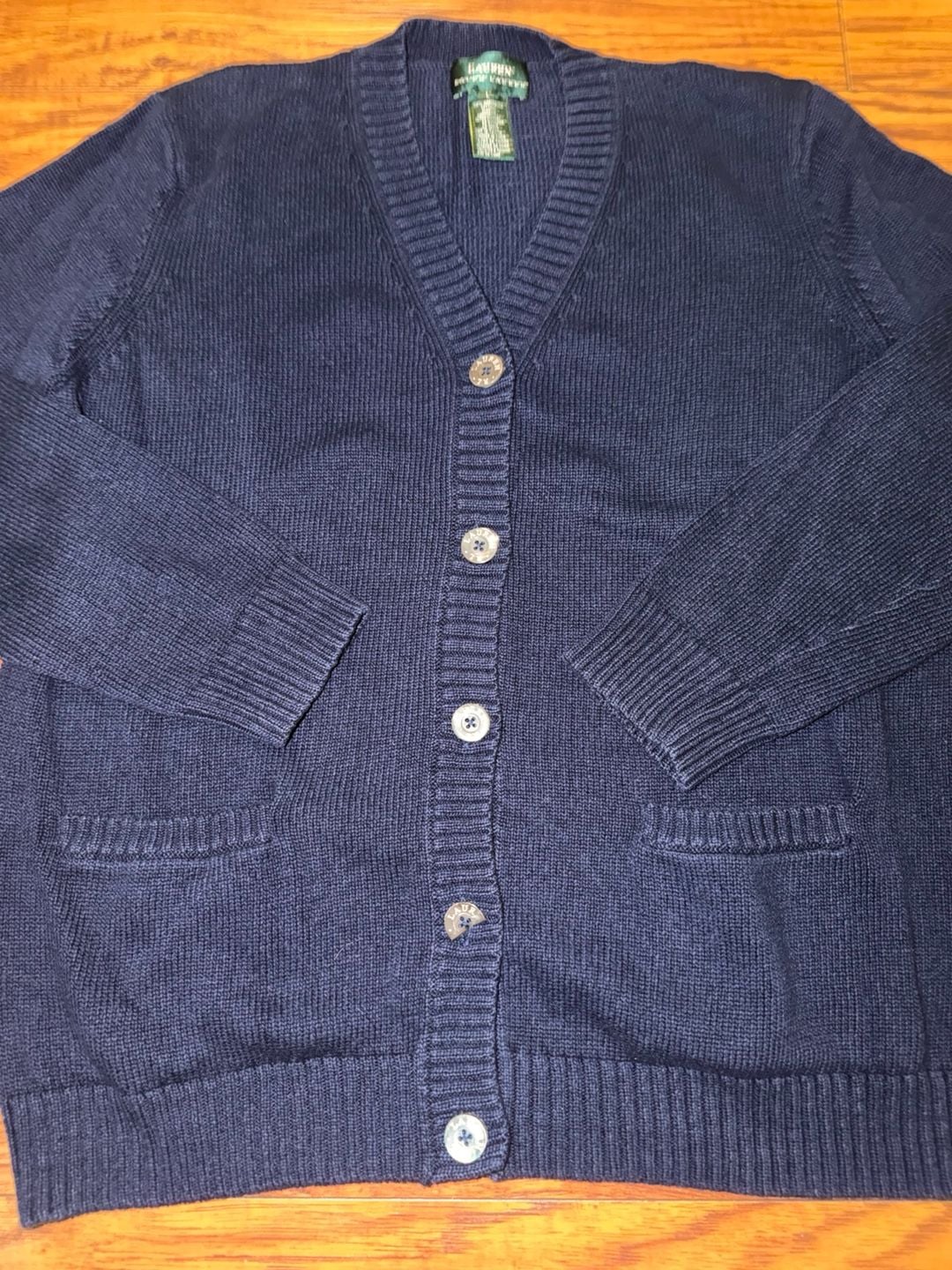 Lauren Ralph Lauren Cardigan Size L Navy Blue Cotton V-Neck Sweater 3