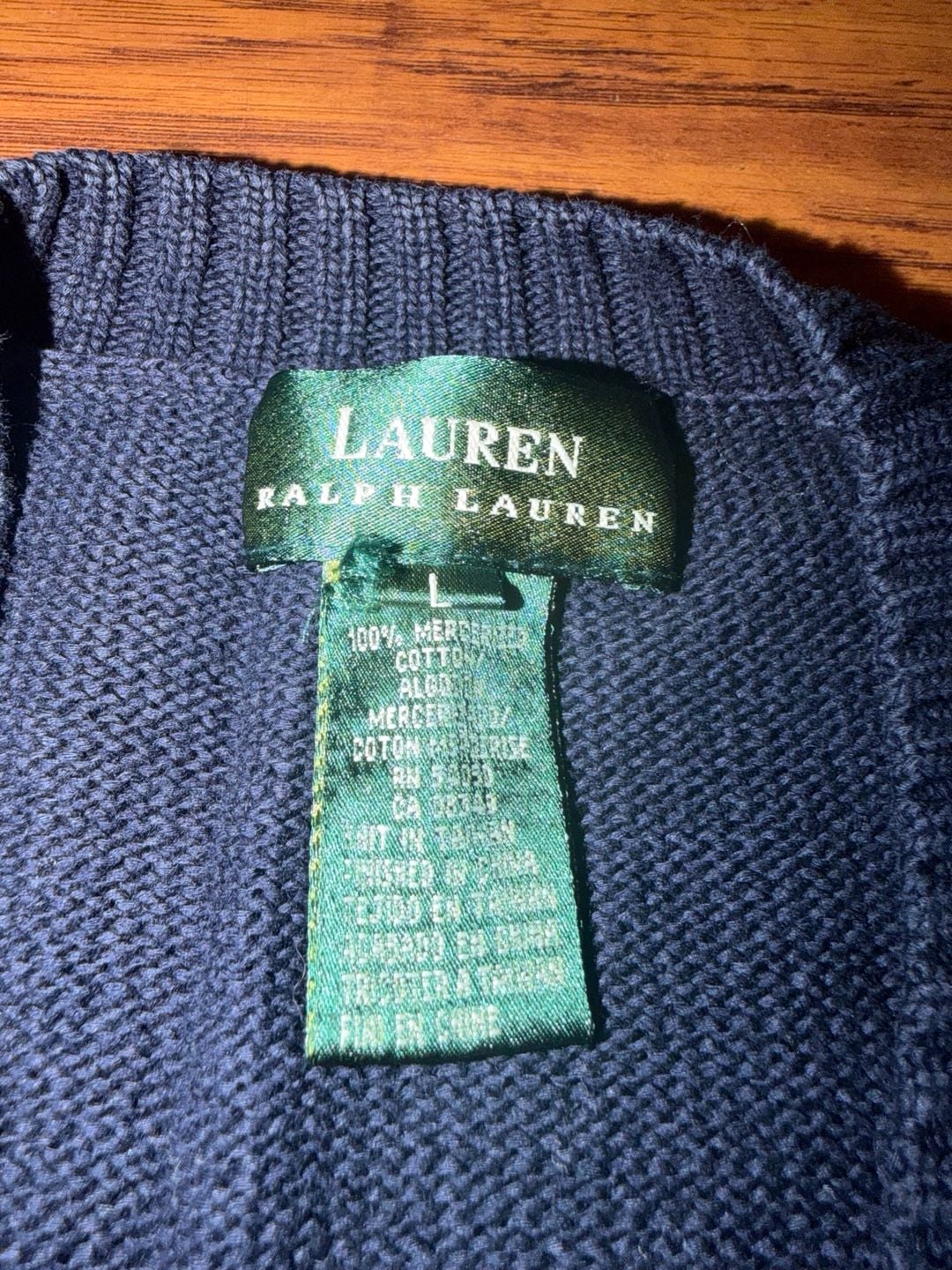 Lauren Ralph Lauren Cardigan Size L Navy Blue Cotton V-Neck Sweater 8