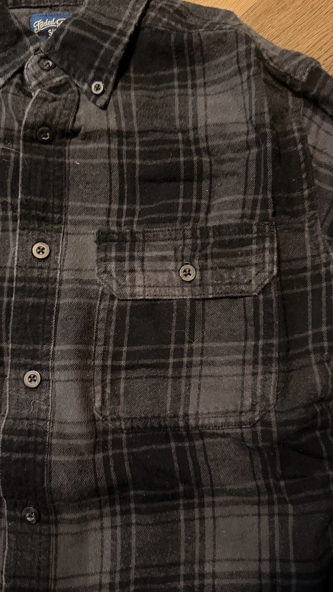Faded Glory Plaid Flannel Shirt Size S/CH 34-36 Black Gray 2
