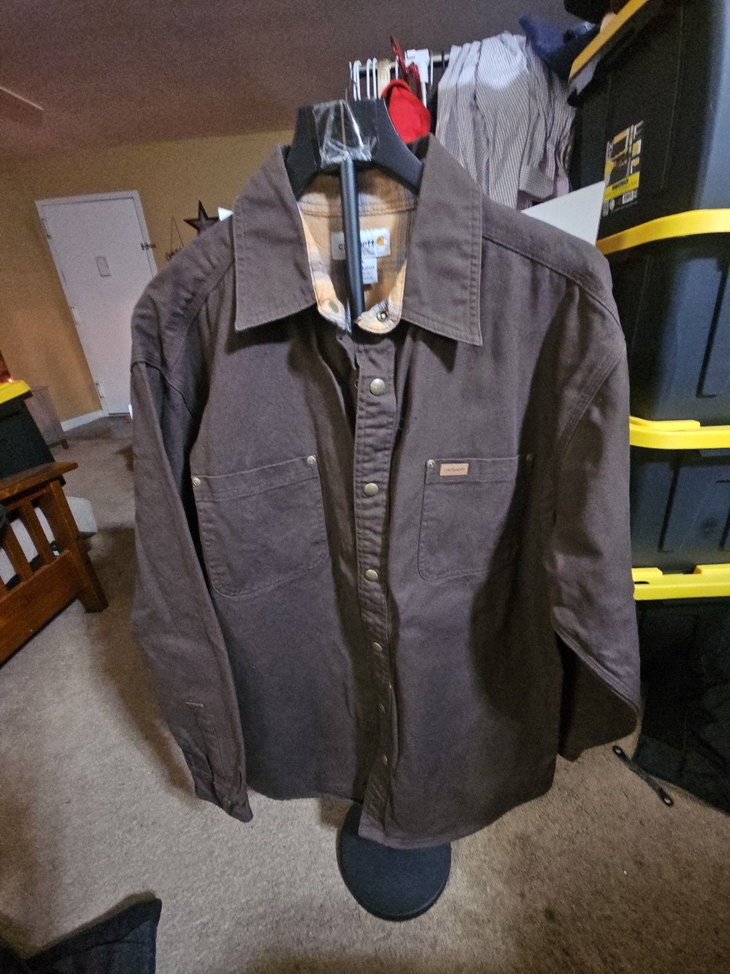 Carhartt Flannel Lined Shirt Size L Brown Cotton Workwear 2
