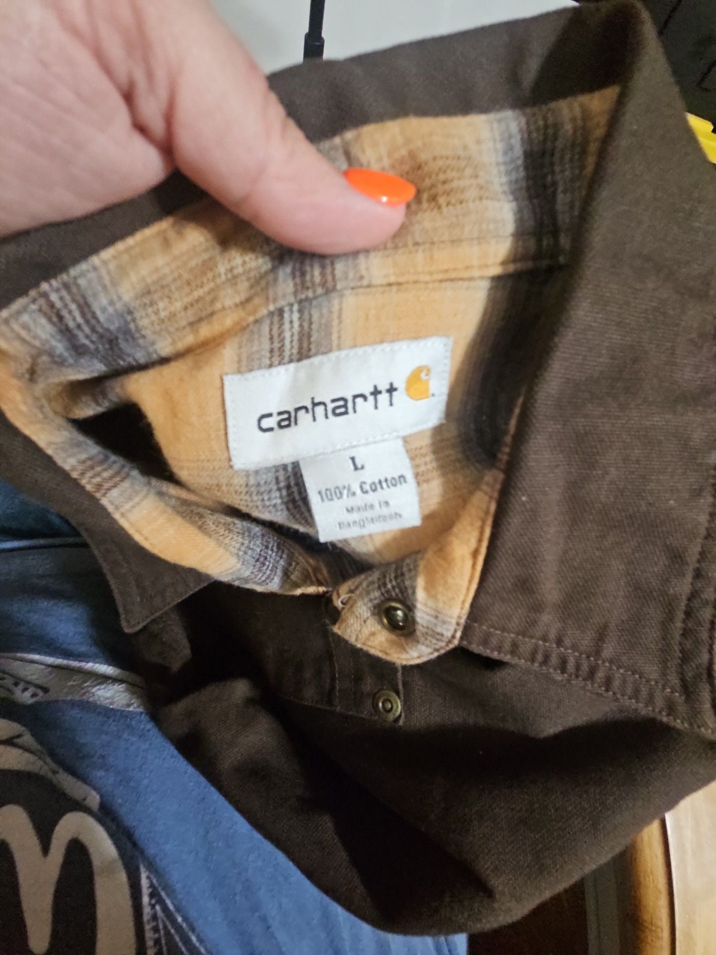 Carhartt Flannel Lined Shirt Size L Brown Cotton Workwear 5