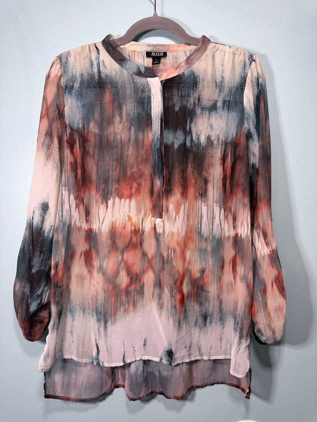 A.N.A. Blouse Size L Abstract Print Long Sleeve 2
