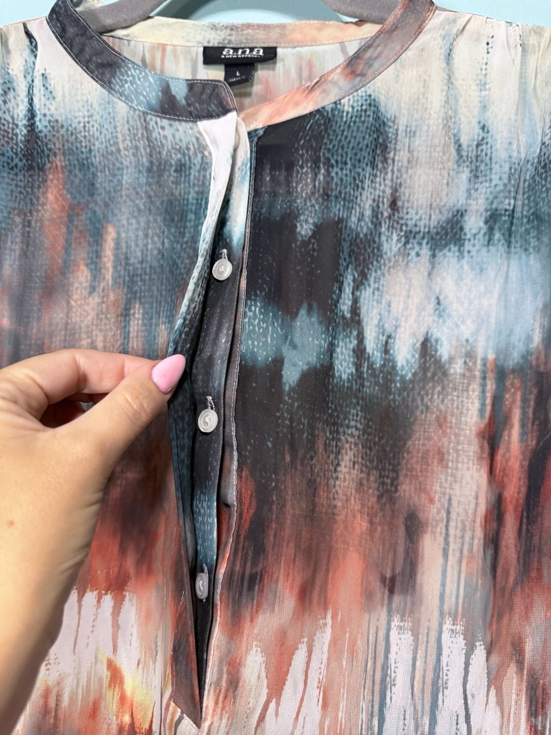 A.N.A. Blouse Size L Abstract Print Long Sleeve 3