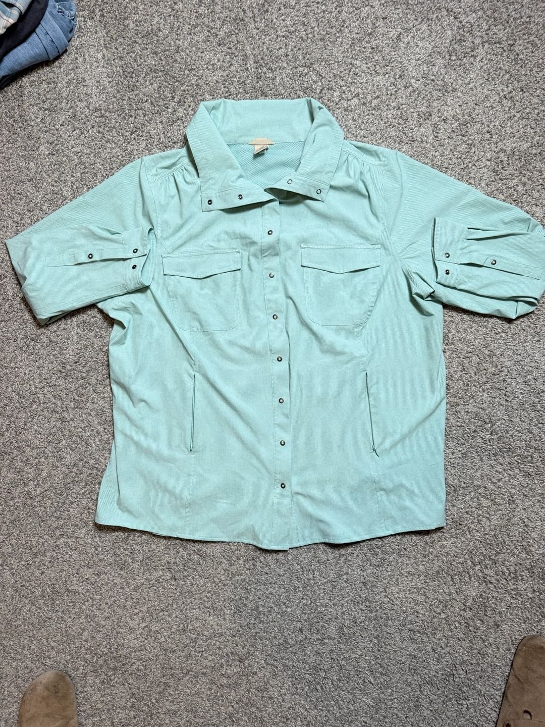 Columbia Long Sleeve Shirt Mint Green Snap Front 2