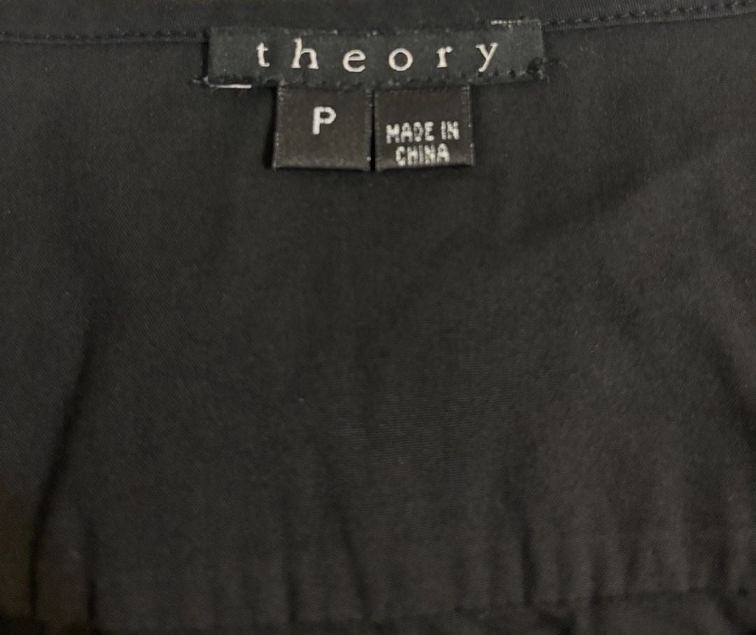 Theory Ruffle Front Blouse Size P Black Short Sleeve Shirt 4