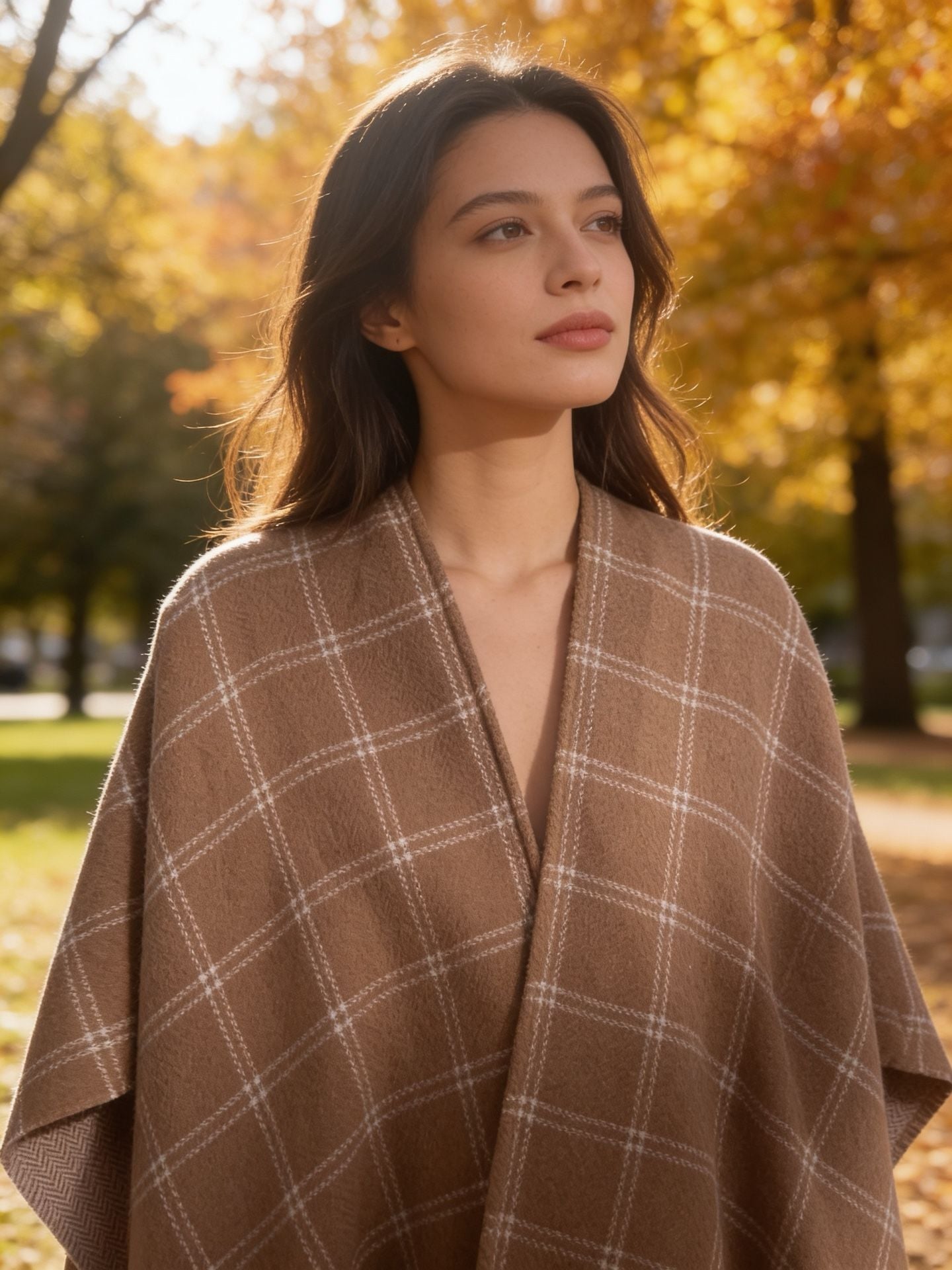 Lauren Ralph Lauren Plaid Poncho One Size Brown Open Front Wrap 2