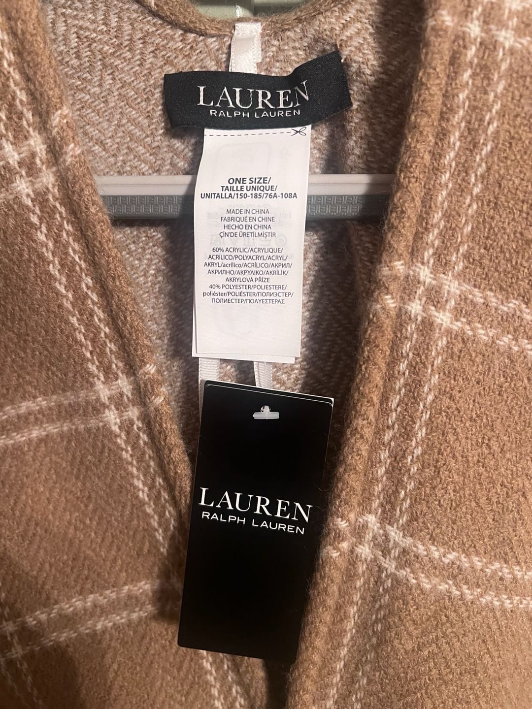 Lauren Ralph Lauren Plaid Poncho One Size Brown Open Front Wrap 4