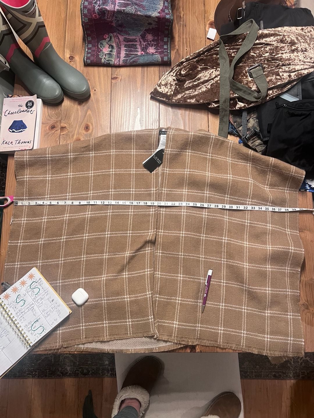 Lauren Ralph Lauren Plaid Poncho One Size Brown Open Front Wrap 7