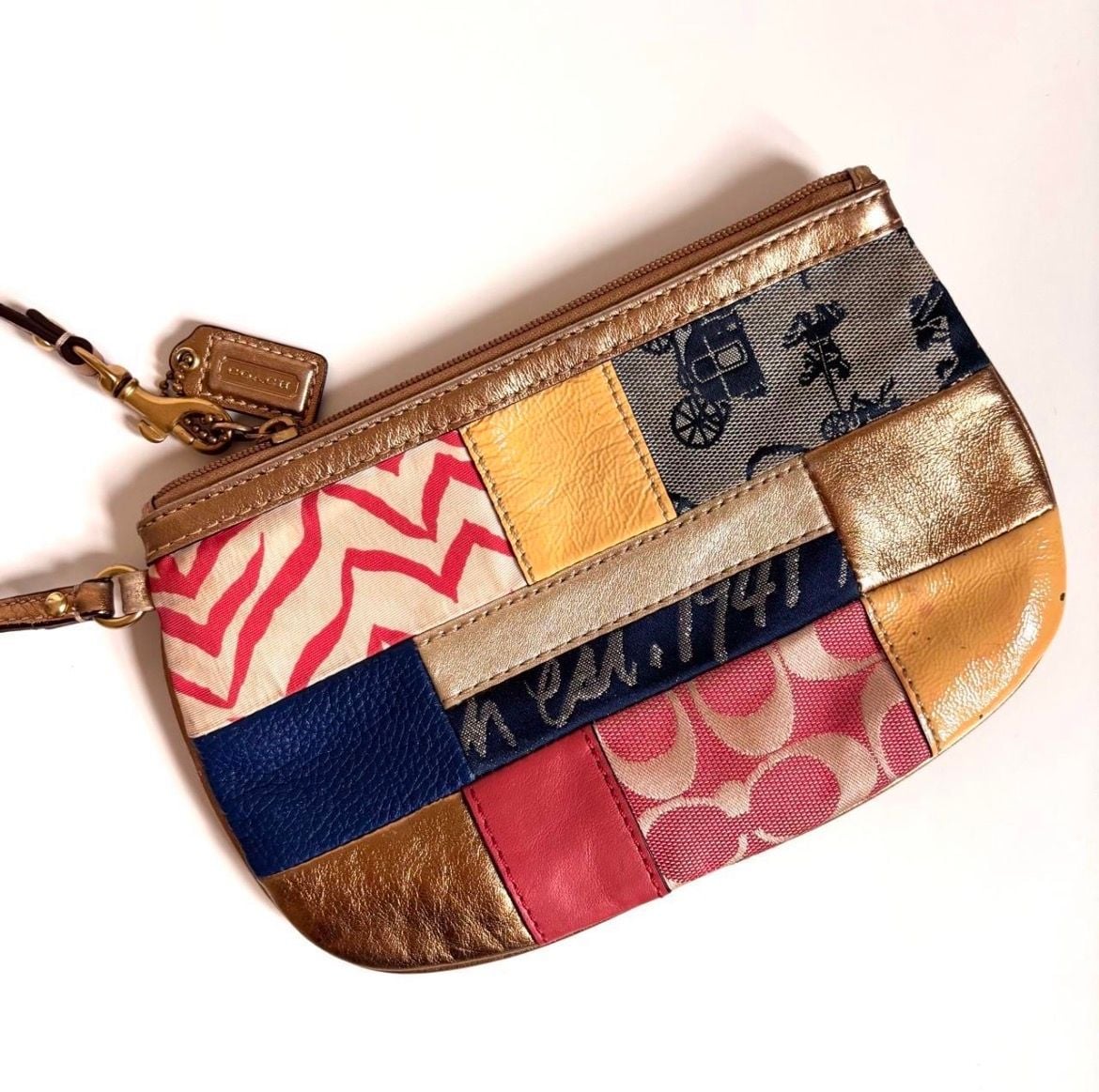 Coach Patchwork Wristlet Multicolor Signature Leather Canvas 3