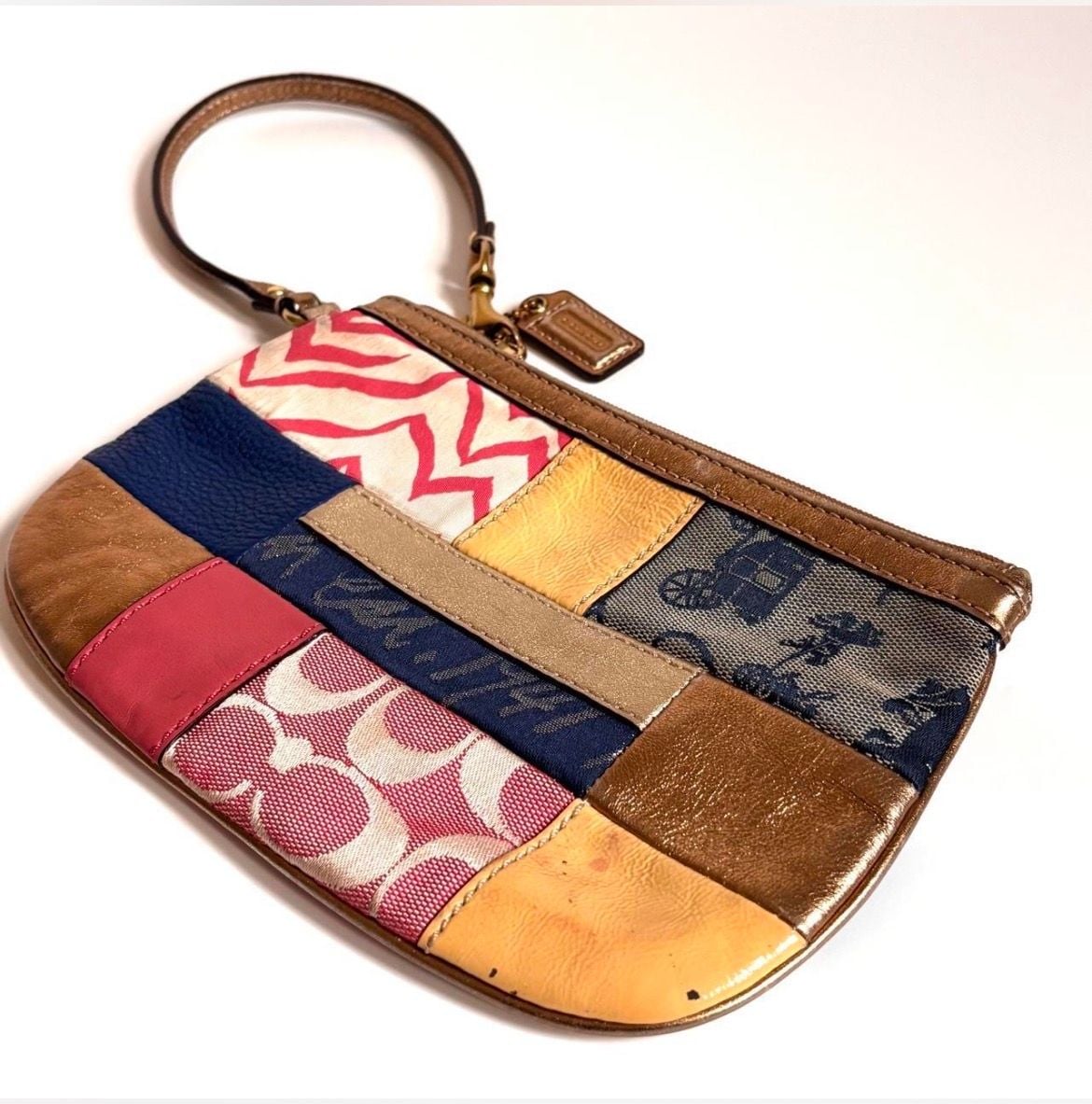 Coach Patchwork Wristlet Multicolor Signature Leather Canvas 5
