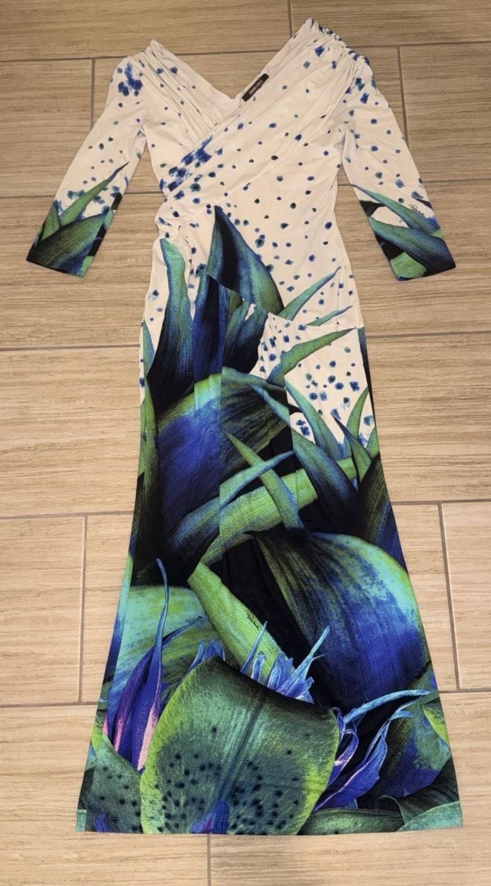 Roberto Cavalli Floral Long Sleeve Maxi Dress small 2