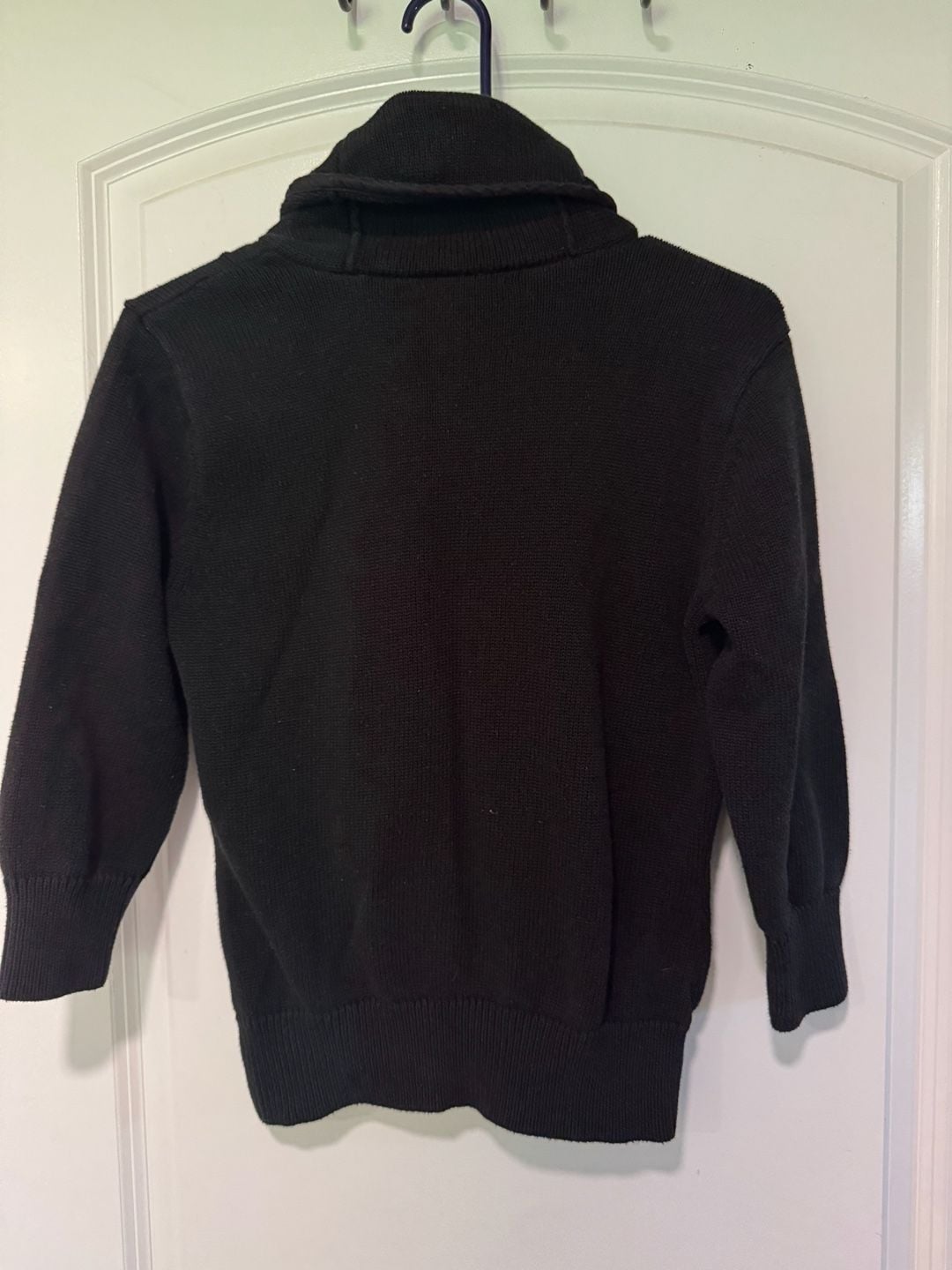 Black Shawl Collar Sweater Buckle Neck Preppy Old Money Women's Size M
3