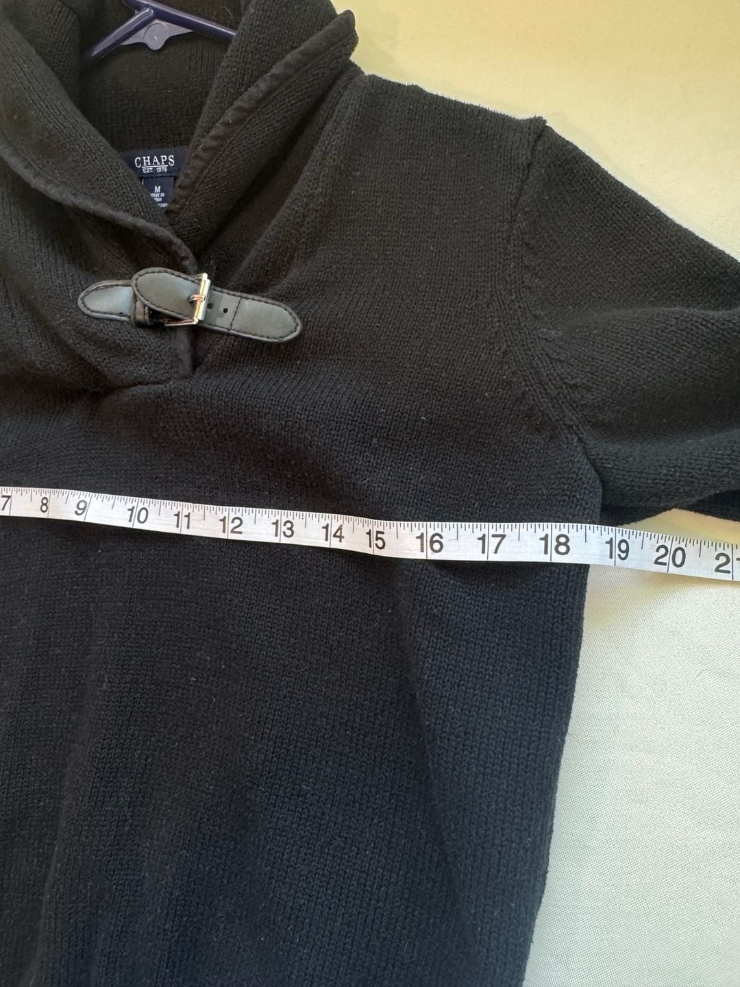 Black Shawl Collar Sweater Buckle Neck Preppy Old Money Women's Size M
5