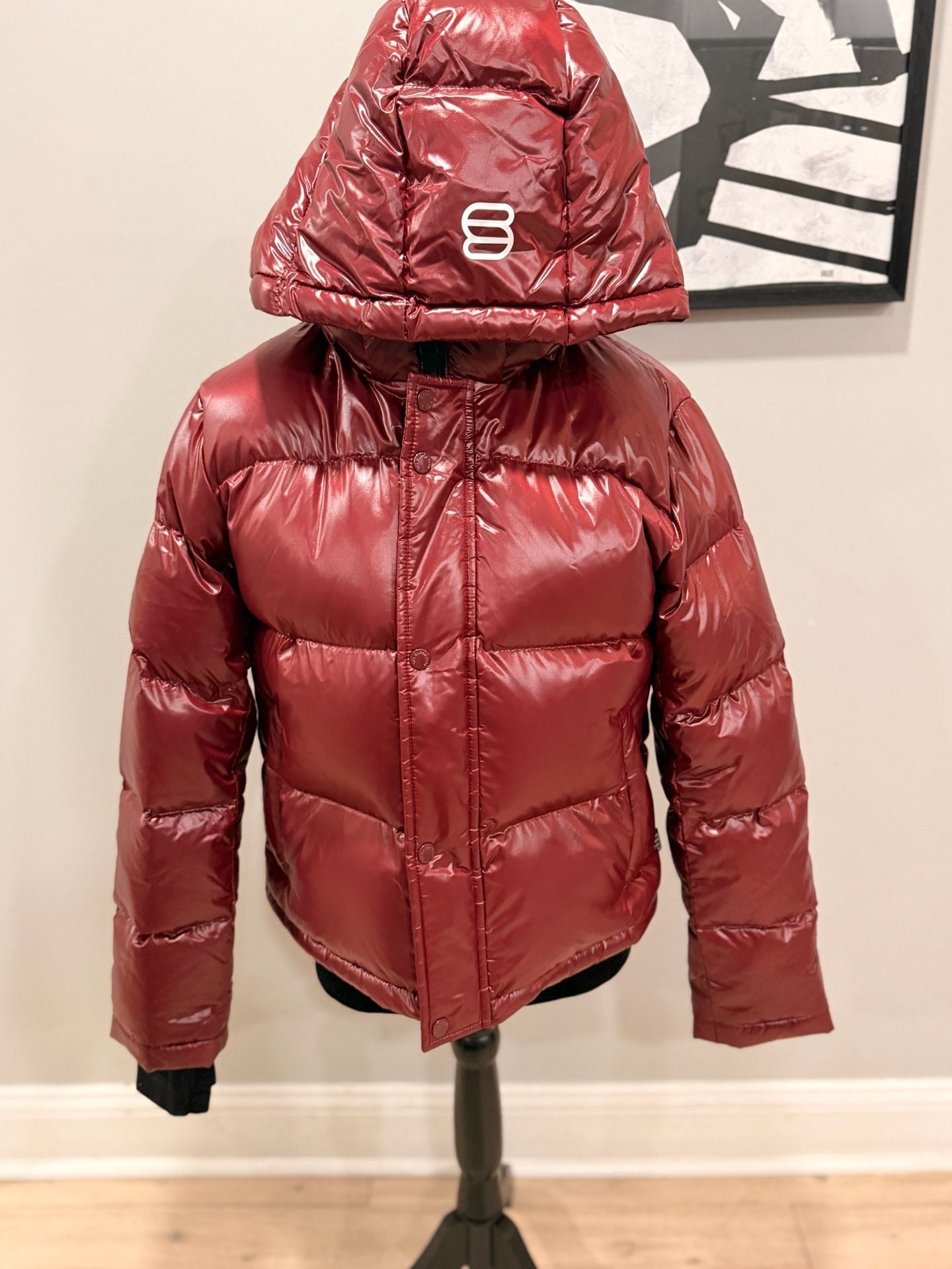 Aritzia The Super Puff Hi-Gloss Jacket burgundy Size Small 7