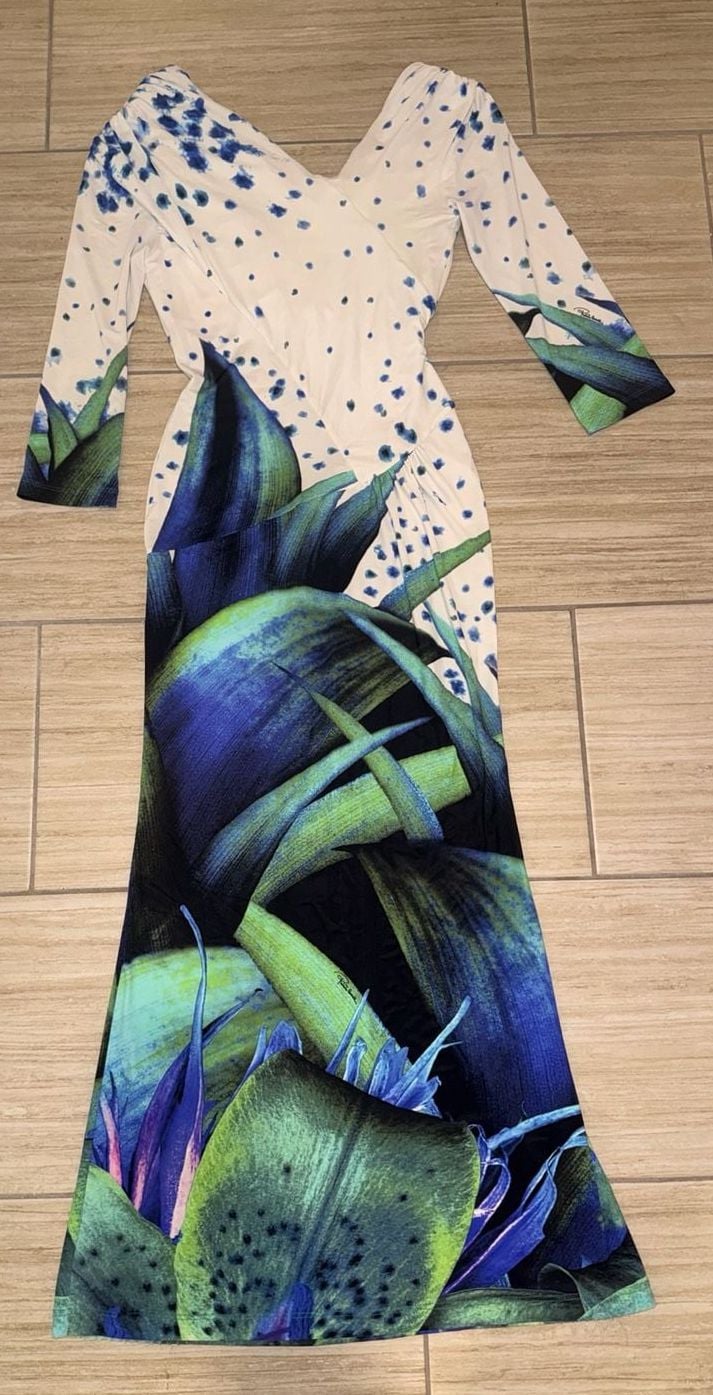 Roberto Cavalli Floral Long Sleeve Maxi Dress small 7
