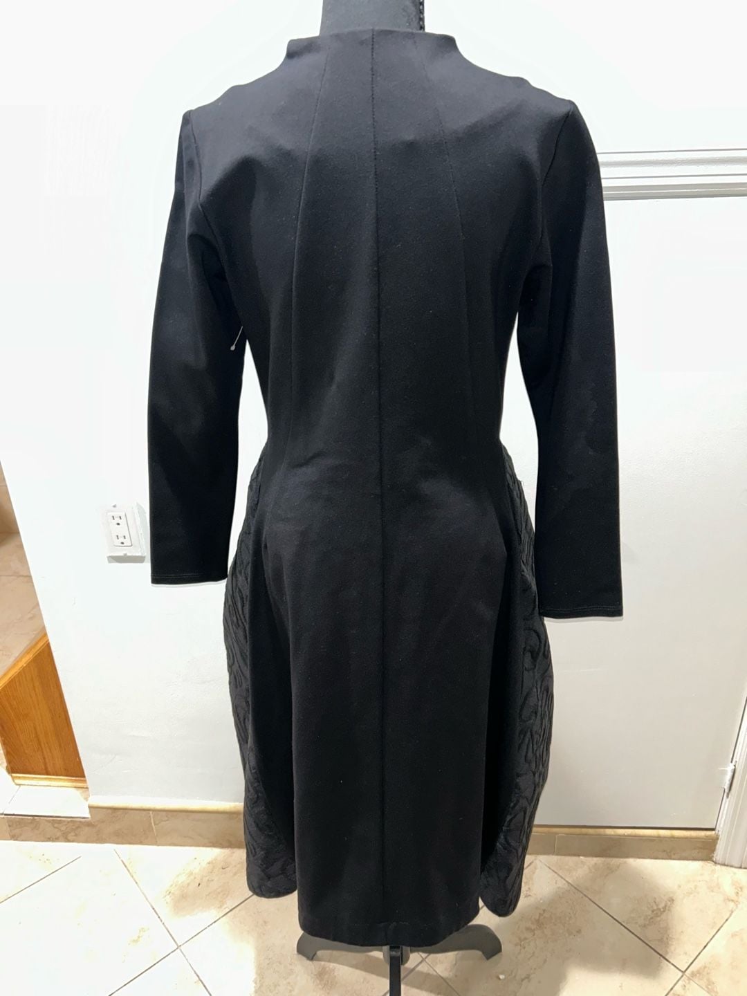 Elio Dress Size 6 Black Blue Jacquard Long Sleeve Bubble Hem 4