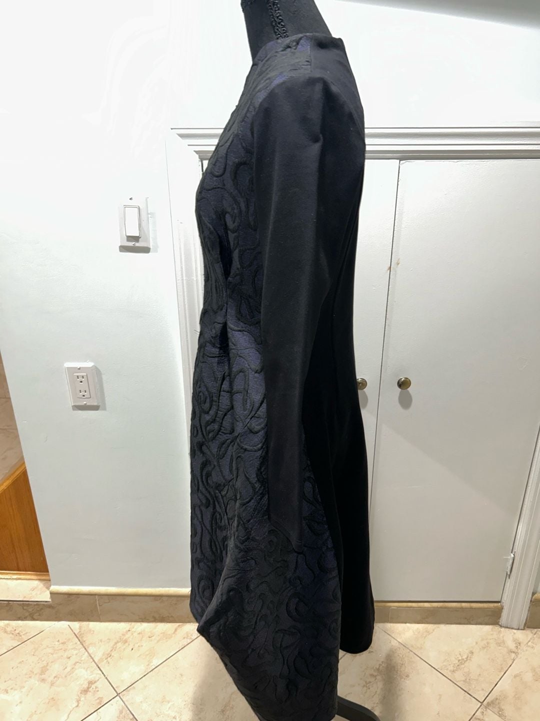 Elio Dress Size 6 Black Blue Jacquard Long Sleeve Bubble Hem 5