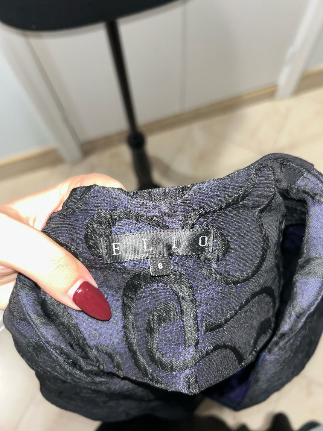Elio Dress Size 6 Black Blue Jacquard Long Sleeve Bubble Hem 6