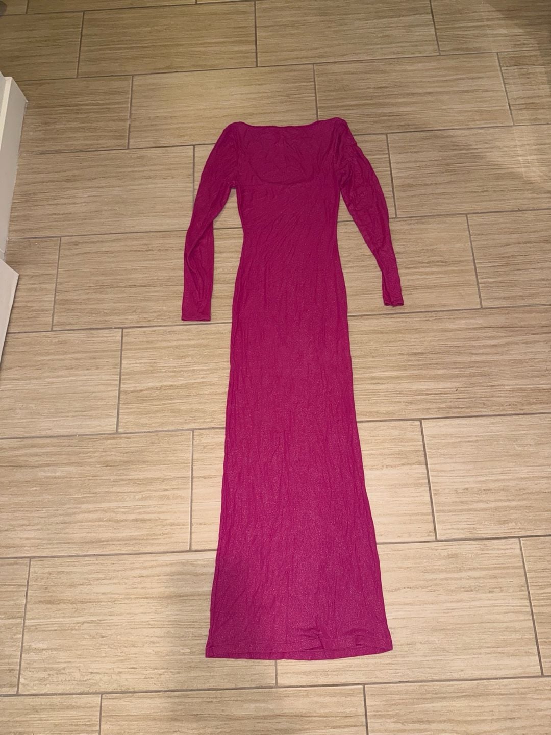SKIMS Soft Lounge Shimmer Long Sleeve Maxi Dress in Fuchsia Foil L 6