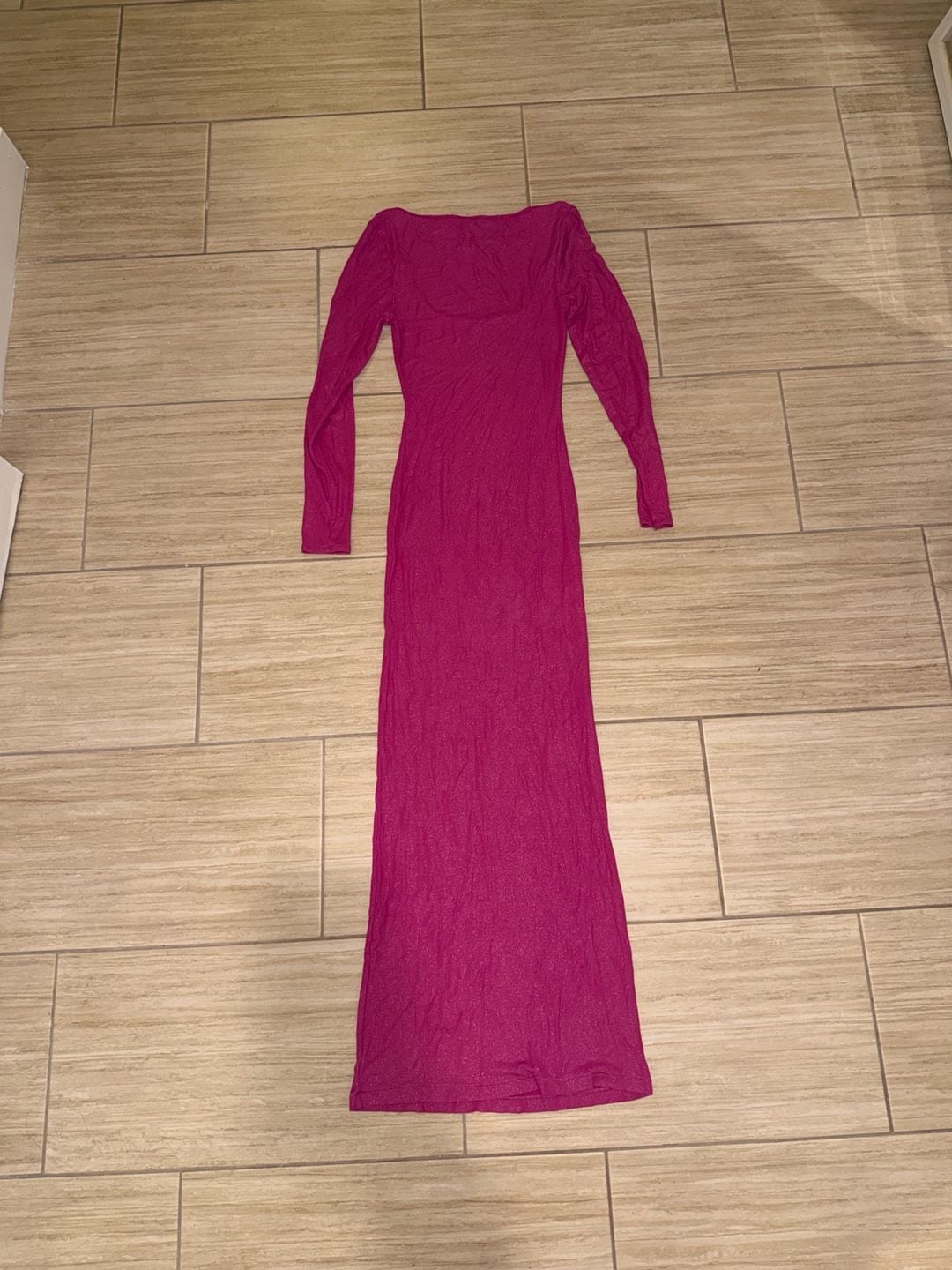 SKIMS Soft Lounge Shimmer Long Sleeve Maxi Dress in Fuchsia Foil L 7