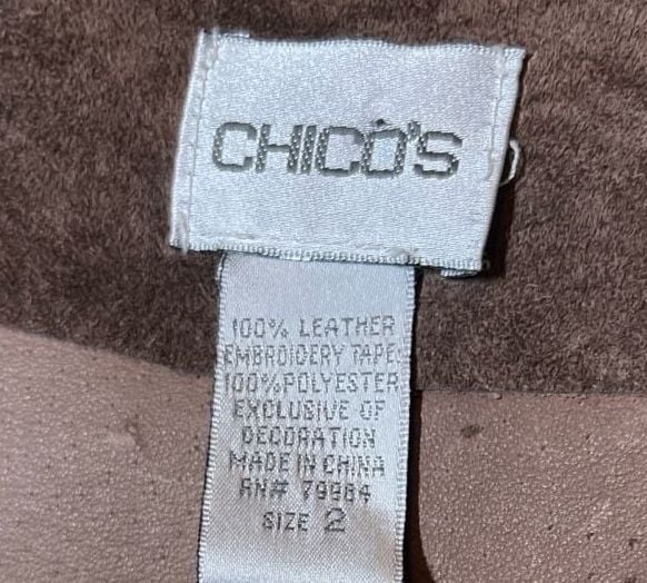 Chico's Suede Embellished Jacket Size 2 Brown Leather Beaded Open Front 5