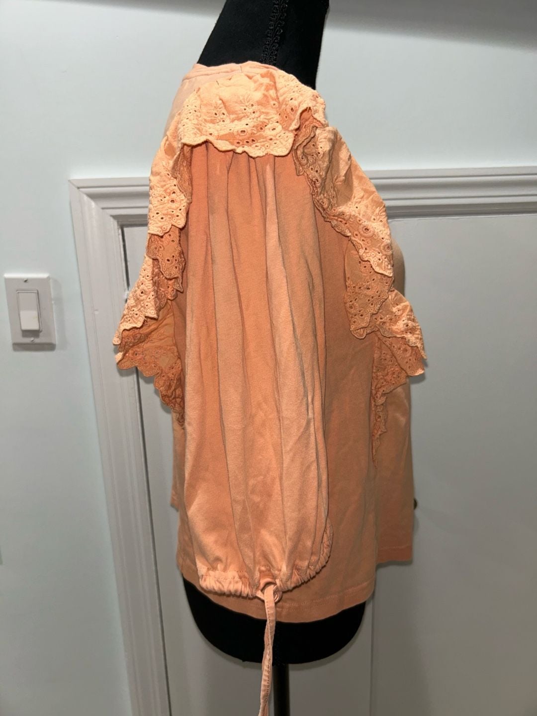 SHEIN Eyelet Ruffle Top Size S Peach Long Sleeve 3